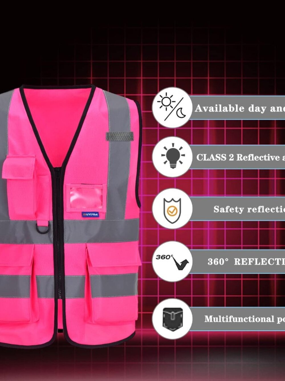 Pink Safety Vests for Women,Working Safety Vest with Reflective Strips,Medium - Picture 5 of 8